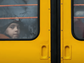 Ukrainian boy inside the train