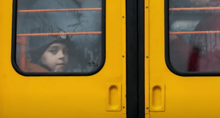Ukrainian boy inside the train